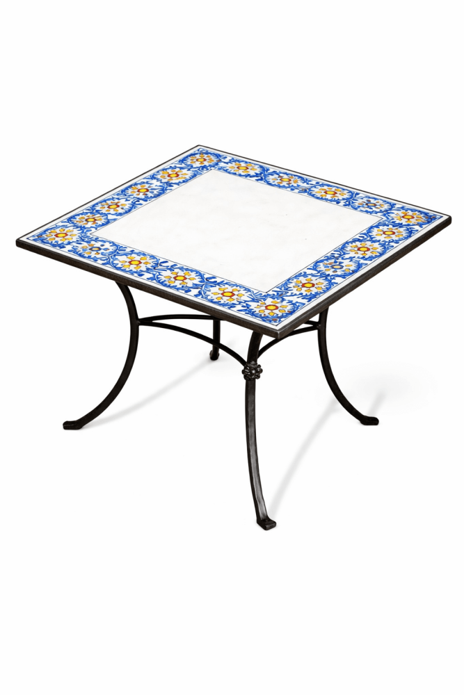 Preview: Table de jardin carrée en pierre de lave sicilienne avec décor floral